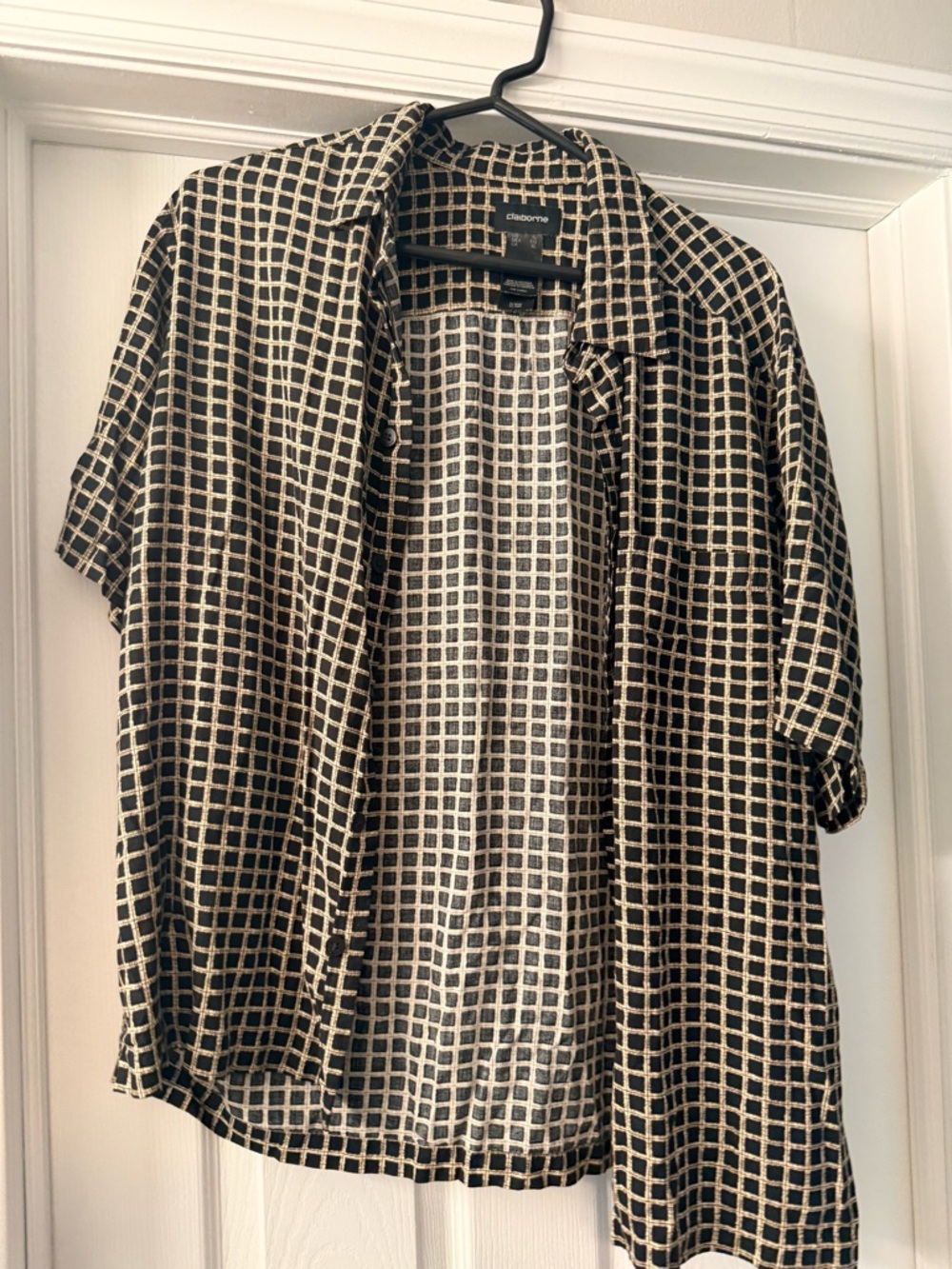 Claiborne Black and Cream Check Short-Sleeve Button-Down Shirt
